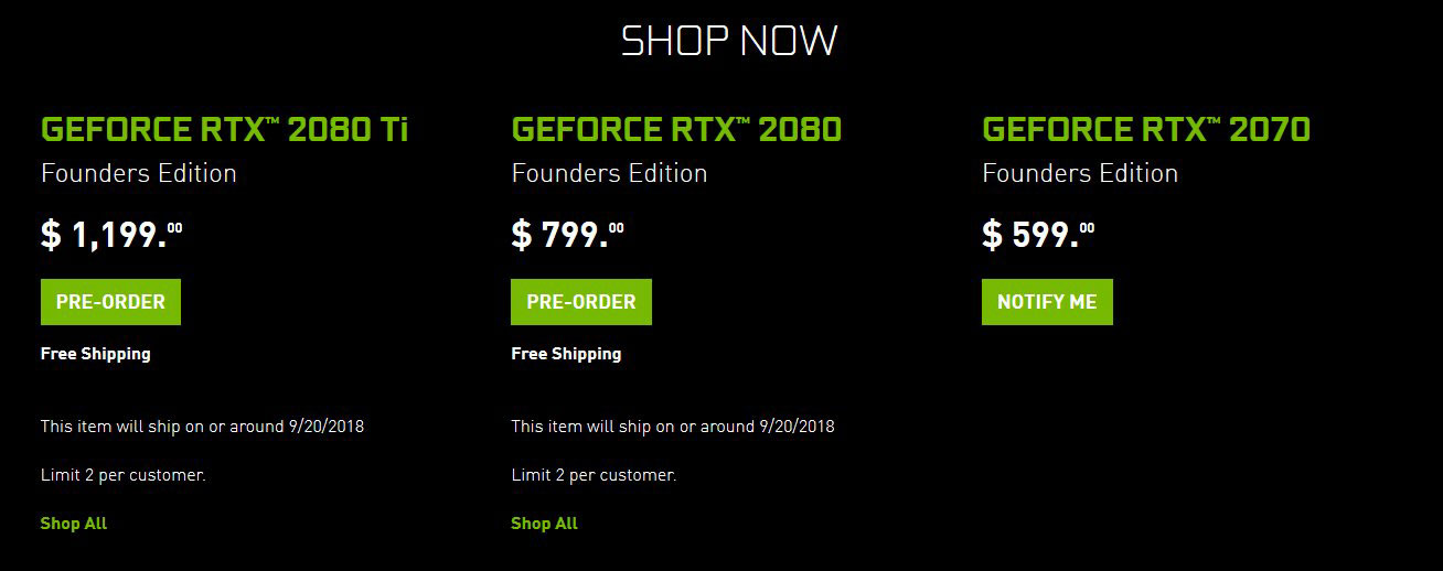 NVIDIA GeForce RTX 2080 Ti 2080 2070 Pricing